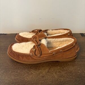 Bass Hampton Shearling Mens Tan Suede Moccasin Boat Shoe Slippers Size 11 M